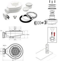 Receveur de douche BAYA extra-plat aspect pierre blanc 80 x 160 cm + bonde