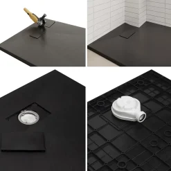 Receveur de douche BAYA extra-plat aspect pierre noir 90 x 160 cm + bonde