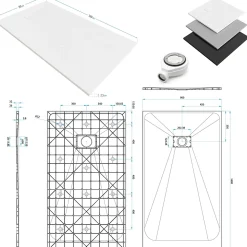 Receveur de douche BAYA extra-plat aspect pierre noir 90 x 160 cm + bonde