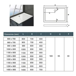 Receveur de Douche blanc extra plat carré en résine - 100x80 cm - avec 9 kit de plinthe et pieds