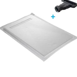 Receveur de douche blanc 120 x 80 cm en résine aspect ardoise - grille caniveau