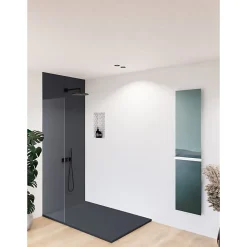 Receveur de douche blanc 120 x 80 cm en résine aspect ardoise - grille caniveau