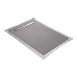 Receveur de douche blanc 120 x 80 cm en résine aspect ardoise - grille caniveau
