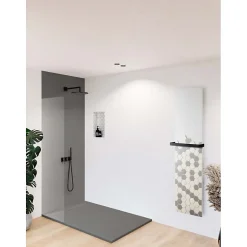 Receveur de douche blanc 120 x 80 cm en résine aspect ardoise - grille caniveau