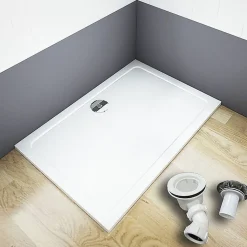 Receveur de douche blanc 90x80x3 cm - Extra plat - Carré - Résine antidérapante avec le bonde de douche et siphon 90cm