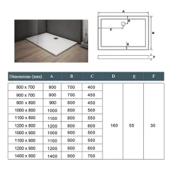 Receveur de douche blanc - 160x80x3cm - rectangulaire - Bac à douche extra plat - Antidérapant