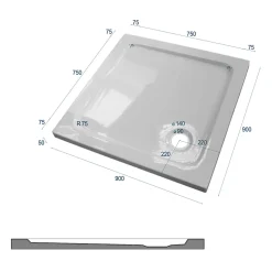 Receveur de douche carré - 90x90cm et système d'évacuation