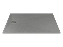 Receveur de douche extra plat à poser ou à encastrer recoupable en résine SMC avec siphon - Gris - 140 x 90 cm - MIRNOSA