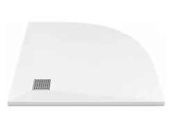 Receveur de douche extra plat à poser ou à encastrer recoupable en résine SMC en quart de cercle avec siphon - Blanc - 90 x 90 cm
