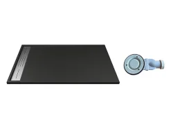 Receveur de douche extra plat à poser ou à encastrer recoupable en résine SMC avec siphon - Noir - 160 x 90 cm - LYROSA