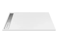 Receveur de douche extra plat à poser ou à encastrer recoupable en résine SMC avec siphon - Blanc - 160 x 90 cm - LYROSA