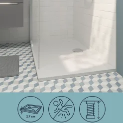 Receveur de douche extra-plat l.70 x L.140 cm blanc anti dérapant, GoodHome Limski