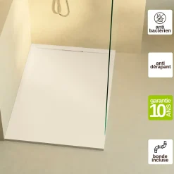 Receveur de Douche Extraplat 120x80cm Beige - Résine Minérale - Antidérapant - Effet Ardoise - Bonde Incluse - LAVABERG