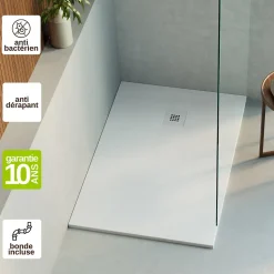 Receveur de Douche Extraplat 160x80cm Blanc - Résine Minérale - Antidérapant - Effet Ardoise - Bonde Incluse - LAVABERG