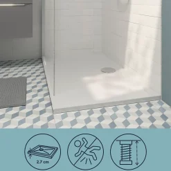 Receveur de douche extra-plat l.70 x L.120 cm blanc anti dérapant, GoodHome Limski