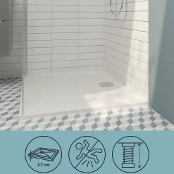 Receveur de douche extra-plat l.90 x L.140 cm blanc anti dérapant, GoodHome Limski