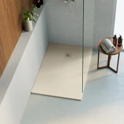 Receveur de Douche Extraplat 160x90cm Beige - Résine Minérale - Antidérapant - Effet Ardoise - Bonde Incluse - LAVABERG