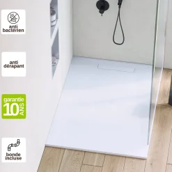 Receveur de Douche Extraplat 100X180cm Blanc - Résine Minérale - Antidérapant - Effet Pierre Naturelle - RÉSIGRÈS.