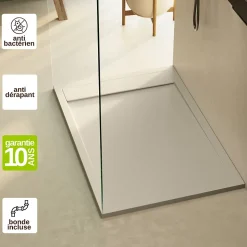 Receveur de Douche Extraplat 160x90cm Beige - Résine Minérale - Antidérapant - Effet Ardoise - Bonde Incluse - LAVABERG