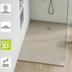 Receveur de Douche Extraplat 80x180cm Beige - Résine Minérale - Antidérapant - Effet Pierre Naturelle - RÉSIGRÈS.