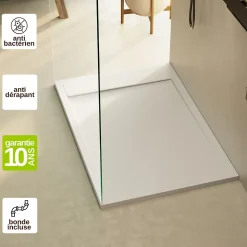 Receveur de Douche Extraplat 160x90cm Blanc - Résine Minérale - Antidérapant - Effet Ardoise - Bonde Incluse - LAVABERG