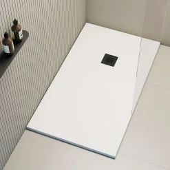 Receveur de douche extraplat blanc 75 x 100 cm grille noire Hos's - POALGI