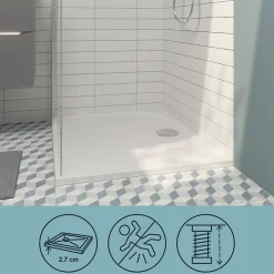 Receveur de douche extra-plat l.80 x L.160 cm blanc anti dérapant, GoodHome Limski