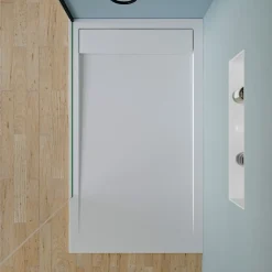 Receveur de douche fonte minérale, Blanc mat, 160x80x4.5cm, Bac à douche antidérapant, Pente écoulement, Sans bonde