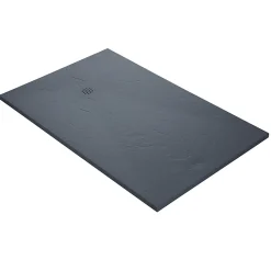 Receveur de douche gris 140 x 90 cm haute densité aspect ardoise - grille carrée excentrée