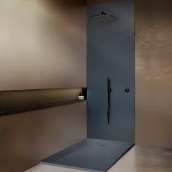 Receveur de douche gris 140 x 90 cm haute densité aspect ardoise - grille carrée excentrée