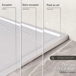 Receveur de douche HIEMAL 90 x 140 cm résine Blanc aspect ardoise + bonde incluse - Saniverre