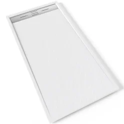 Receveur de douche HIEMAL INOX 80 x 160 cm résine Blanc aspect ardoise + bonde inox incluse - Saniverre