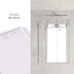 Receveur de douche HIEMAL 80 x 150 cm résine Blanc aspect ardoise + bonde incluse - Saniverre