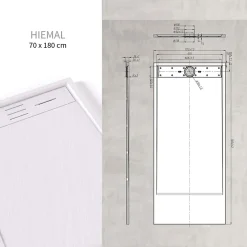 Receveur de douche HIEMAL 70 x 180 cm résine Blanc aspect ardoise + bonde incluse - Saniverre