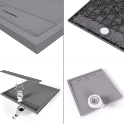 Receveur de douche HIEMAL 80 x 100 cm résine Gris aspect ardoise + bonde incluse - Saniverre