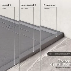 Receveur de douche HIEMAL 80 x 100 cm résine Gris aspect ardoise + bonde incluse - Saniverre
