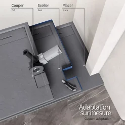 Receveur de douche HIEMAL 80 x 100 cm résine Gris aspect ardoise + bonde incluse - Saniverre