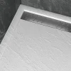 Receveur de douche L.120 x l.90 x H.4 cm, acrylique renforcé blanc effet pierre, avec grille d'évacuation gun metal, Galedo Pedra
