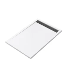 Receveur de douche L.120 x l.80 x H.4 cm, acrylique renforcé blanc, avec grille d'évacuation gun metal, Galedo Pure 2