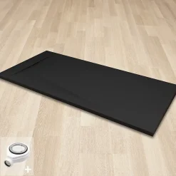 Receveur de douche POLAR noir extra-plat effet pierre 80 x 160 cm + bonde