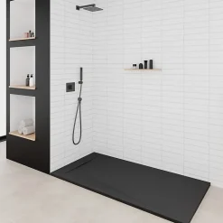 Receveur de douche POLAR noir extra-plat effet pierre 80 x 160 cm + bonde