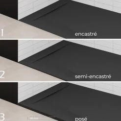 Receveur de douche POLAR noir extra-plat effet pierre 80 x 160 cm + bonde