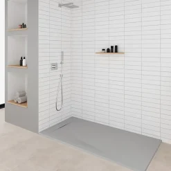 Receveur de douche POLAR gris extra-plat effet pierre 80 x 120 cm + bonde