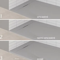 Receveur de douche POLAR gris extra-plat effet pierre 80 x 120 cm + bonde