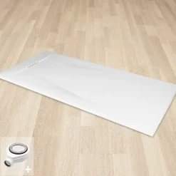 Receveur de douche POLAR blanc extra-plat effet pierre 80 x 120 cm + bonde