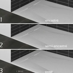 Receveur de douche POLAR blanc extra-plat effet pierre 80 x 120 cm + bonde