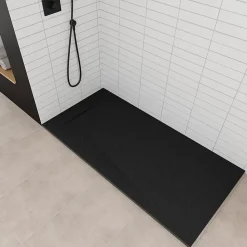 Receveur de douche POLAR noir extra-plat effet pierre 80 x 120 cm + bonde