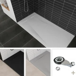 Receveur de douche POLAR noir extra-plat effet pierre 80 x 120 cm + bonde