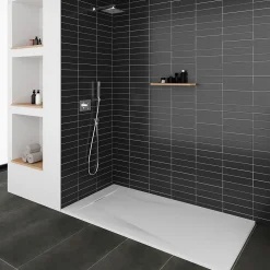 Receveur de douche POLAR blanc extra-plat effet pierre 80 x 160 cm + bonde
