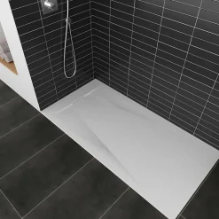 Receveur de douche POLAR blanc extra-plat effet pierre 90 x 180 cm + bonde